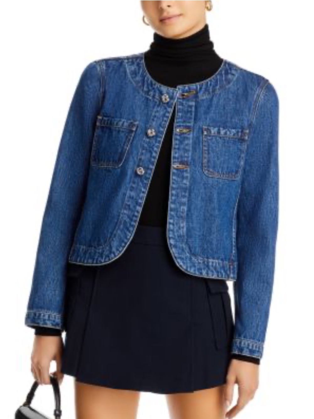 10 Crosby Derek Lam Indigo Denim Round-Neck Jacket Size Medium